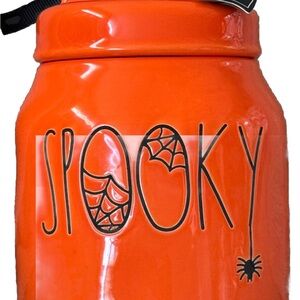NEW 2024 RAE DUNN HALLOWEEN ORANGE CANISTER “SPOOKY” SPIDER WEB